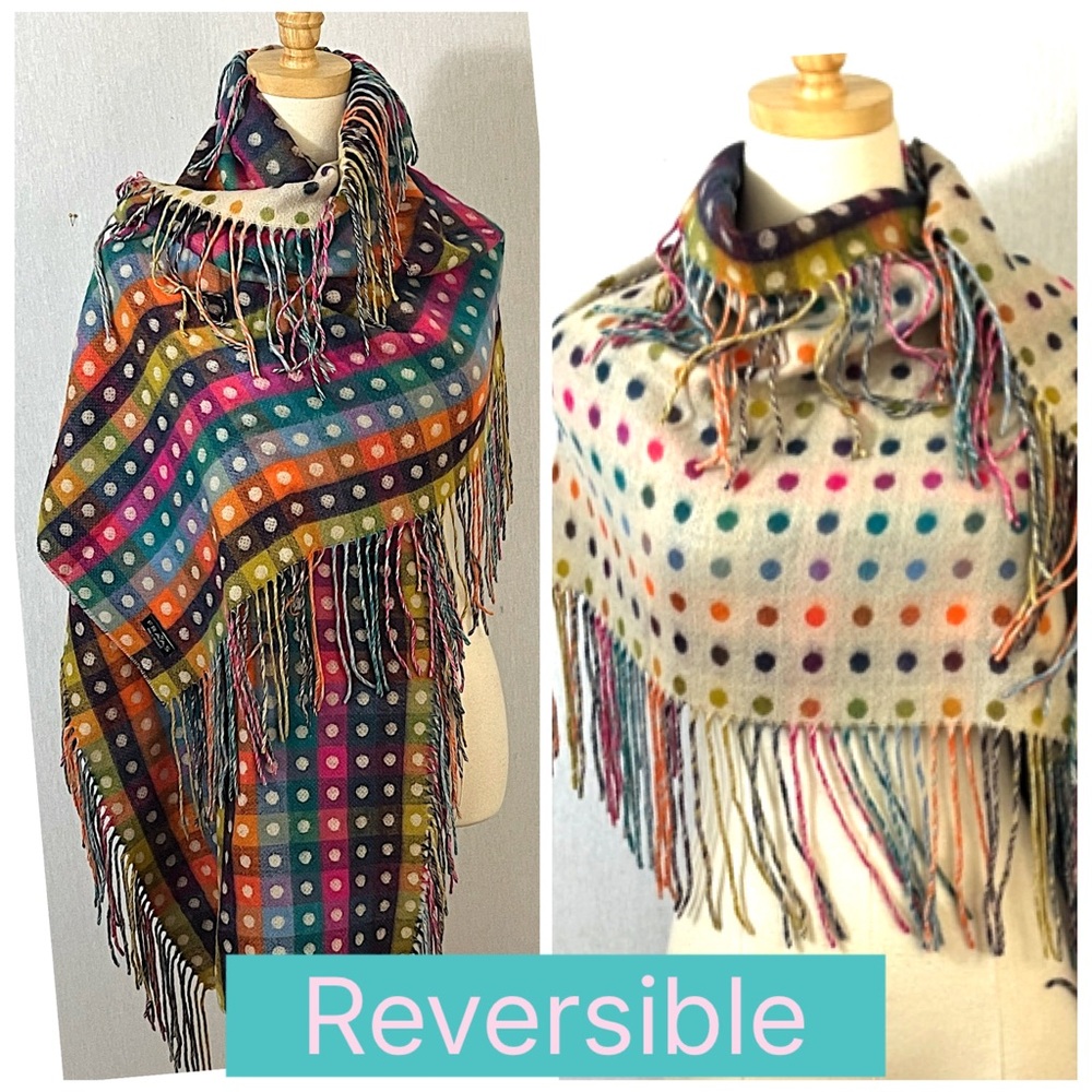 Fraas Reversible Multicolor Polka Dot Fringe Large Scarf